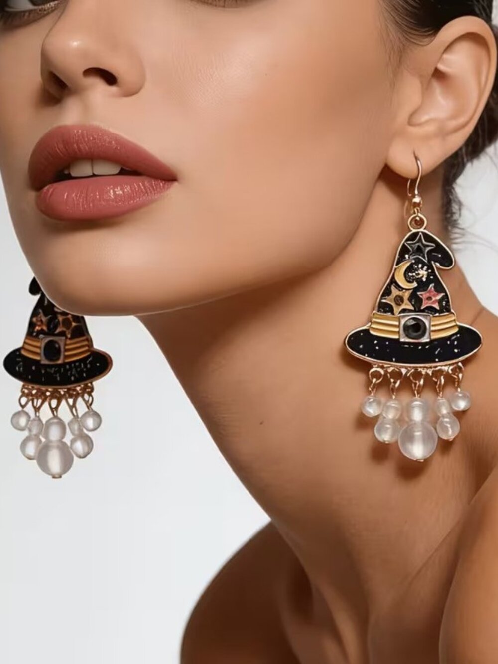 2pc Exquisite Halloween Gothic Magical Wizards Hat w Tassels Earrings